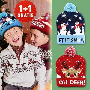 2x Gebreide kerstmuts met LED-verlichting | XBEANIE